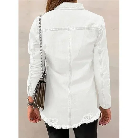 WOMEN'S Oversized Denim Jacket Casual LongA1 White